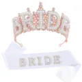 Rose gold bride crown with pearl BRIDE letters and matching white sash - Rose Gold Crown With Pearl Sash