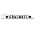 White satin graduation sash with bronzing GRADUATE text and cap icons - One Size / Single Shoulder Strap