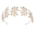 Serre-tête de mariée élégant feuilles dorées et perles blanches, style baroque - Serre-tête perle feuille d'or