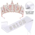 Rose gold bride tiara with pearls and matching white satin sash set for bachelorette party. - Rose Gold Crown With Pearl Lace Satin Sash
