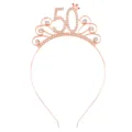 Eleganter roségoldener Diadem zum 50. Geburtstag mit funkelnden Strasssteinen für Damen - 50. Geburtstag Stil (Rosarote Strasssteine) / Roségold