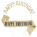 Sparkling gold 'Happy Birthday' headband with matching glitter sash party set for girls - Alloy Headband + B Sash / 29g Pack / Gold