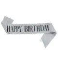 Premium silver glittery birthday party sash with black Happy Birthday print decoration - B Sash / 29g Pack / Silver