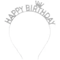 Elegant silver rhinestone HAPPY BIRTHDAY headband with crown decoration for party - One Size / Crown Alloy Headband / White K/Silver