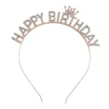 Sparkling rose gold Happy Birthday headband with rhinestones and crown decoration - One Size / Crown Alloy Headband / Gold