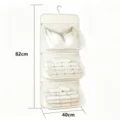 Hanging underwear storage bag 3-tier closet organizer for socks and bras with metal hook. - 3-Layer / Beige