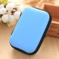 Blue rectangular zippered storage pouch for earphones, data cables, coins, and small items. - Blue