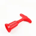 Red plastic wine opener, portable T-shape corkscrew bottle opening tool for kitchen use. - Red