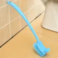 Blue long handle toilet brush set for bathroom cleaning, curved head for dead corners. - Blue