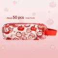 Transparant PVC etui detailweergave met schattig appelmotief en handig rood handvat. - Rode appel / Eén transparant etui