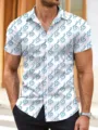 Mens Hawaiian short sleeve button down shirt musical note print casual summer beach tops - M / Style 3