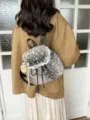 Stylish fuzzy faux fur backpack with lace trim and plush bear charm for autumn/winter - With Pendant / Light Gray