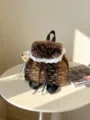 Autumn faux fur backpack with brown deer spot pattern and white lace trim detail - With Pendant / Coffee