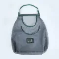 Grey mesh hanging storage bag detail, breathable kitchen vegetable garlic holder organizer. - Large 40x50cm / Green Double Layer
