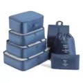 Reise Packtaschen 7 tlg Set wasserdichte blaue Organizer Taschen für Koffer und Schuhe - Marineblau