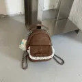 Mini mochila marrón de estilo coreano con borde de encaje blanco y detalle de lazo - Estilo Con Colgante / Marrón