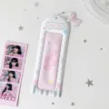 Cute pink PVC four-cut photo card holder with musical note design and charm pendant - White