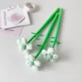 Aesthetic detail of cute green fabric flower neutral pens with leaf-shaped stems - 1PC / Green