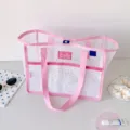 Bolso de playa grande de malla rosa y blanco con bolsillos laterales para verano - Rosa