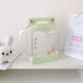 Transparent milk carton display bag for plush dolls with cute green fruit patterns - Green