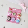 Set of 6 cute 25mm mini cartoon badges featuring strawberry and heart designs for DIY decor - Strawberry Group (6 Badges Pack) / 6 Pcs/Set