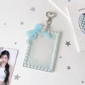 Porta fotocard in acrilico glitterato con fiocco blu e portachiavi a cuore per foto - Fiocco Blu