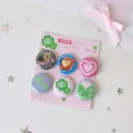 Set of six cute 25mm cartoon mini pin badges for backpack and clothing DIY decoration - Clover Group (6 Badges Pack) / 6 Pcs/Set