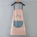 Waterproof kitchen apron with pockets, cute floral bunny print and side hand towels for cooking. - Hand-wipe Style / Dusty Pink with Blue Pocket