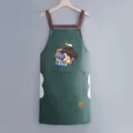 Waterproof kitchen apron with cute cartoon print, oil-proof fabric, adjustable straps. - Hand-wipe Style / Dark Green