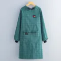 Long sleeve plaid kitchen apron breathable anti-fouling winter workwear cover-all. - Green