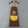 Grembiule da cucina impermeabile con stampa coniglietto, tasche e bretelle gialle per cucinare. - Stile standard marrone con tasca gialla