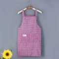 Red white plaid cotton kitchen apron with pocket for cooking housework and restaurant use. - Red