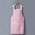 Striped cotton linen kitchen apron with cross back straps and pocket for cooking and work. - Red