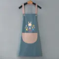 Grembiule da cucina impermeabile con tasca, simpatico design di coniglio, abbigliamento da lavoro. - Stile standard blu polvere con tasca rosa