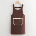 Waterproof brown kitchen apron with zipper pocket and stylish beige trim for home cooking. - Coffee