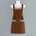 Grembiule da cucina marrone con bordo in pizzo bianco, grembiule da lavoro impermeabile. - Caffè