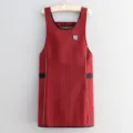 Red colorblock waist apron for kitchen cooking, dustproof and breathable workwear. - Wine Red