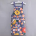 Grembiule da cucina in tela con stampa floreale e tasca frontale per cucinare - Vestibilità regolare / Margherita Blu