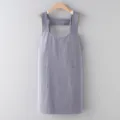 Japanese style cotton linen cross back apron with pockets, grey minimalist kitchen workwear. - Gray
