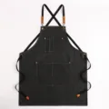 Grembiule da cucina nero spesso in tela con bretelle incrociate e tasche multiple - Nero