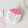 Pequeño monedero de fresa de felpa suave en rosa y blanco con clip de plástico - Blanco