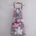 Fashionable canvas kitchen apron for adults, breathable floral pattern workwear with front pocket. - Regular Fit / Violet
