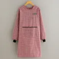 Long sleeve plaid apron for home kitchen cooking, breathable and oil-proof work wear. - Burgundy