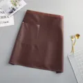 Waterproof PU leather waist apron with front pocket kitchen cooking gardening restaurant working. - Coffee