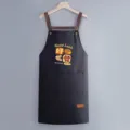 Waterproof kitchen cooking apron with pockets cute cartoon print adjustable strap bibs - Regular Fit / Black