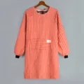 Long sleeve red white striped kitchen apron cotton linen household working smock for women - Red