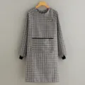 Long sleeve plaid kitchen apron, cotton breathable oil-proof work smock for daily cooking. - Black