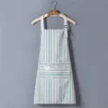 Kitchen striped apron with front pocket adjustable neck strap comfortable cooking wear for home use - Green