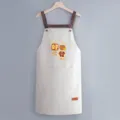 Waterproof oil-proof apron for cooking, cute cartoon Korean style kitchen apron with pockets. - Regular Fit / Gray