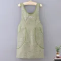 Waterproof kitchen apron household oil-proof work clothes green plaid anti-fouling tunic - Green